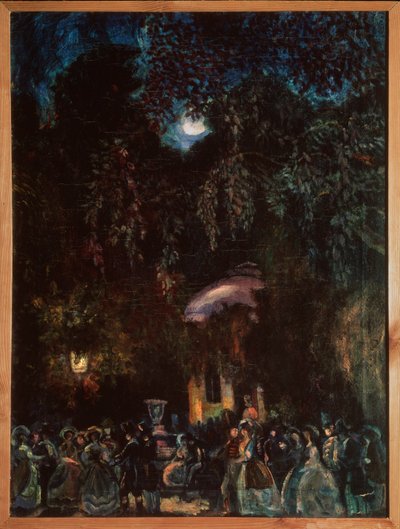 Spania. (Fritidsscene, firmavandring i gata, kveld). Maleri av Sergei Yurievich Sudeykin (Serge Soudeikine) (1882-1946), olje på lerret, ca 1910. Russisk kunst, 1900-tallet. Statens friluftsmuseum for historie, arkitektur og kunst, Psko av Sergei Yurevich Sudeikin