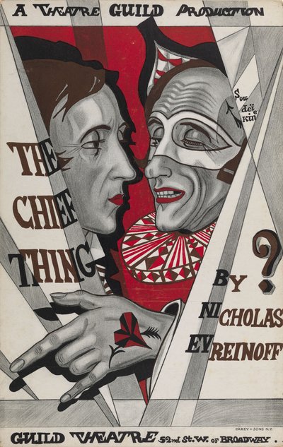 Plakat for The Chief Thing, skuespill av Nikolai Evreinov av Sergei Yurievich Sudeykin