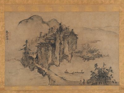 Landskap med steinete stup, 1500-tallet. av Sesson Shukei