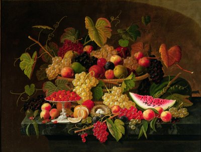 Stilleben med frukt (olje på lerret) av Severin Roesen