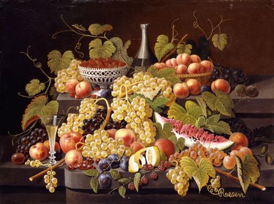 Stilleben med frukt og champagne, av Severin Roesen