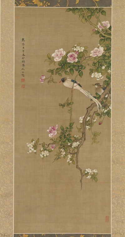 Blomster og fugler, 1750. av Shen Nanpin