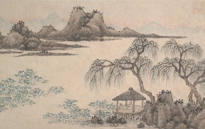 Landskap med paviljong og piler. av Shen Zhou