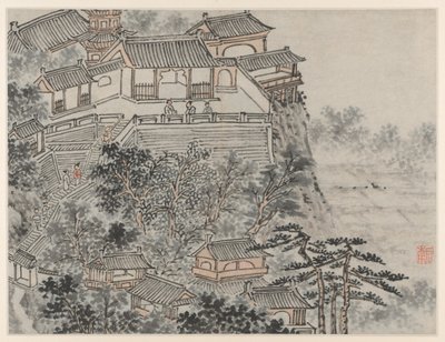 Tolv utsikt over Tiger Hill, Suzhou: The Five Sages Terrace, etter 1490. av Shen Zhou