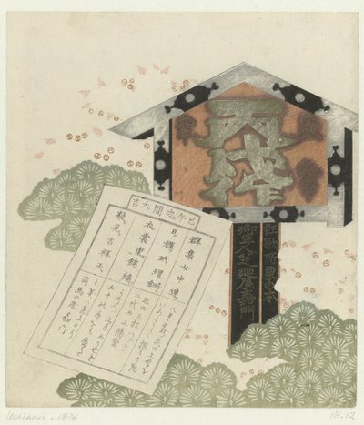Skilt med melding av Shibanoya Sanyô (attributed to)