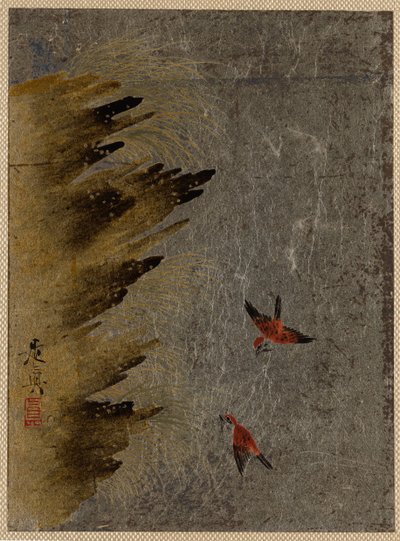 Fugler og stikkende steiner. av Shibata Zeshin
