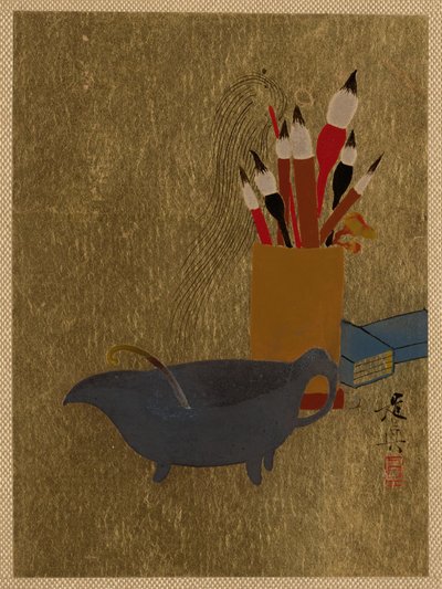 Kjele og eske med malerpensler av Shibata Zeshin