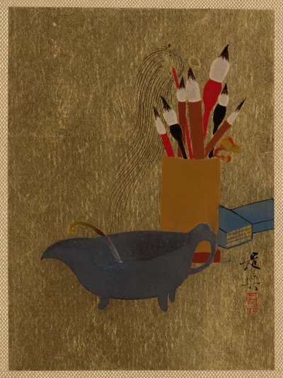 Vannkoker og boks med pensler, 1882. av Shibata Zeshin