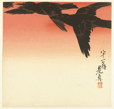 Kråker mot en rød himmel av Shibata Zeshin