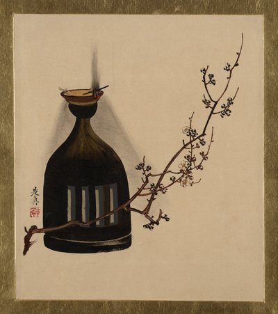 Lakkmalerier av forskjellige emner: Plommegren med oljelampe, 1882. av Shibata Zeshin