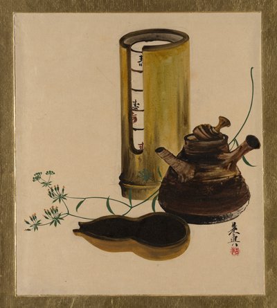 Lakkmalerier av forskjellige emner: Sencha tesett, 1882. av Shibata Zeshin