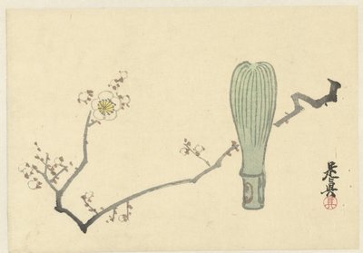 Plommeblomst og en tevisp av Shibata Zeshin