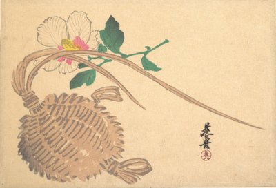 Halmkurv for fisk og mokugeblomst, ca. 1875., ca. 1875. av Shibata Zeshin