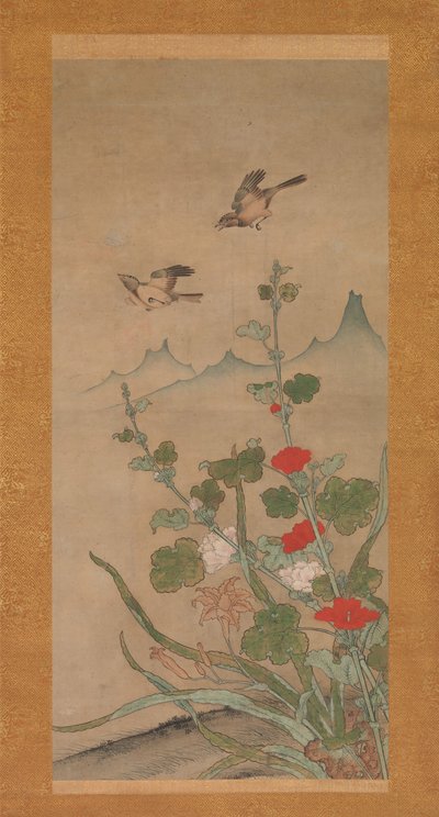 Fugler og blomster om sommeren og høsten, midten av 1500-tallet. av Shikibu Terutada