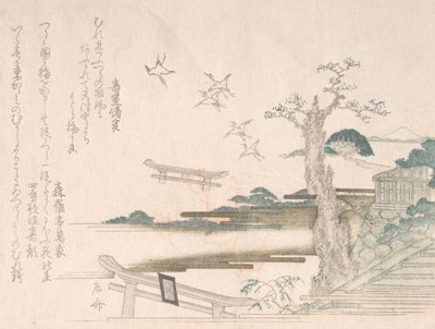 Spring Rain Collection Harusame shu, vol. 2: Traner ved Tsurugaoka Hachimango-helligdommen i ..., 1810-årene. av Shinsai