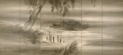 Elvelandskap med ildfluer, 1874 av Shiokawa Bunrin