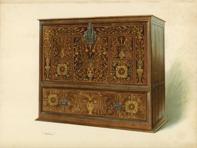 Skap innlagt med Marqueterie, eiendom til Sir George Donaldson (chromolitho) av Shirley Charles Llewellyn Slocombe