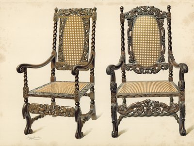 Stol, eiendom til P Macquoid; Stol, eiendom til Arthur S Cope (chromolitho) av Shirley Charles Llewellyn Slocombe