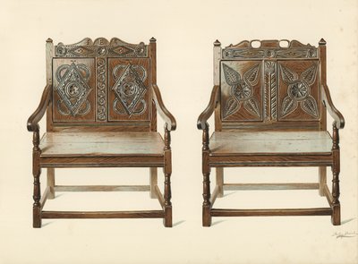 Oak Double Chairs (walisisk), eiendom til H Clarence Whaite (chromolitho) av Shirley Charles Llewellyn Slocombe