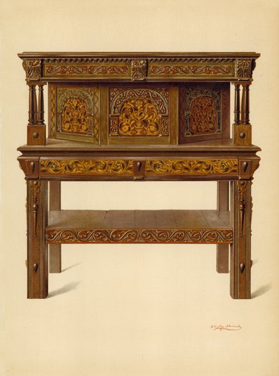 Oak Standing Buffet, eiendom til Edward Quilter (chromolitho) av Shirley Charles Llewellyn Slocombe