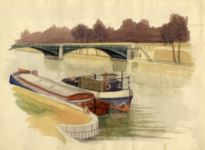 Barges on the River Thames near Battersea Bridge, London, c1951.     1160112   no       norwegian Successfully Translated  Original: Beside a White Cock and Hen (From the Series The Spring Cave) Translat: Beside a White Cock and Hen (From the Series The Sp av Shirley Markham
