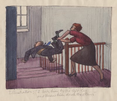 'Jeg tok ham i venstre ben og kastet ham ned trappene', 1952. av Shirley Markham