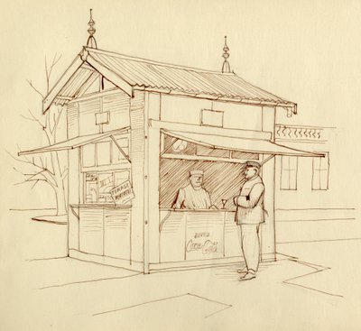 Kiosk som selger drinker, Paris, Frankrike, c1951. av Shirley Markham