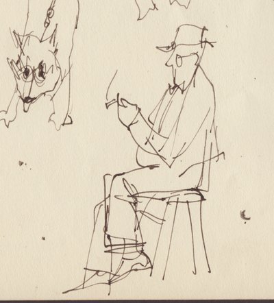 Sittende mann og hund studier, c1950. av Shirley Markham
