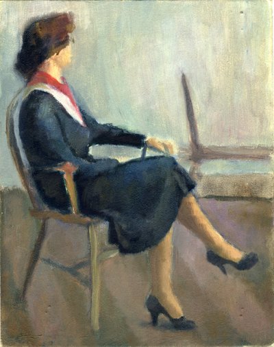 Sittende kvinne i marineblått, 1952. av Shirley Markham
