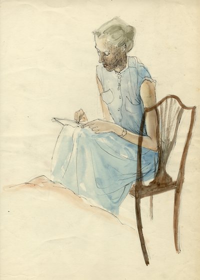 Sittende kvinne skriver, 1952. av Shirley Markham
