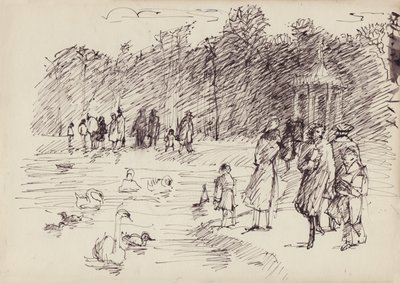 Swans on the Round Pond i Kensington Gardens, London, c1950. av Shirley Markham