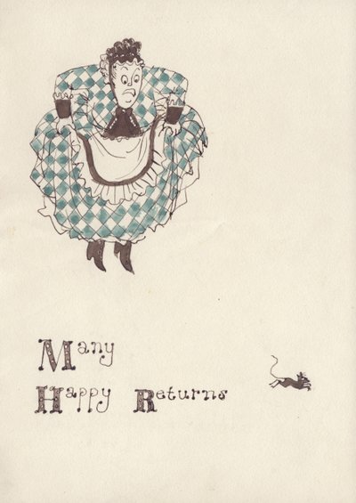 Kvinne blir skremt av en mus, ca 1950. av Shirley Markham