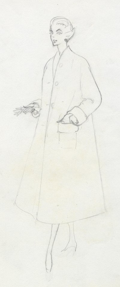 Kvinne i støvkåpe, c1950. av Shirley Markham