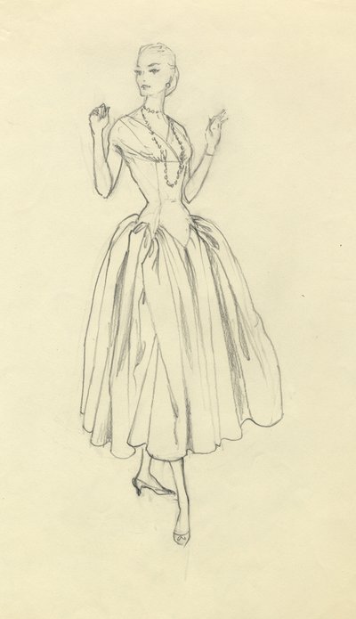 Kvinne i kjole med smal midje, c1952. av Shirley Markham