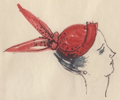 Kvinne i rød hatt, ca 1950. av Shirley Markham