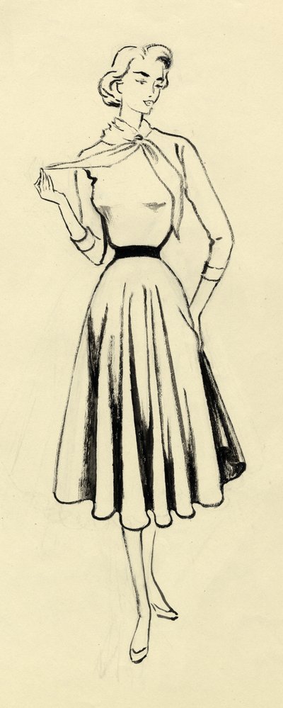 Kvinne i genser og helskjørt, c1950. av Shirley Markham