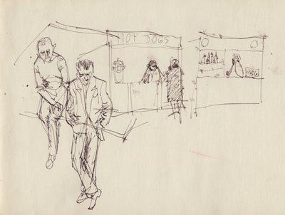 Unge menn på et tivoli, ca 1950. av Shirley Markham