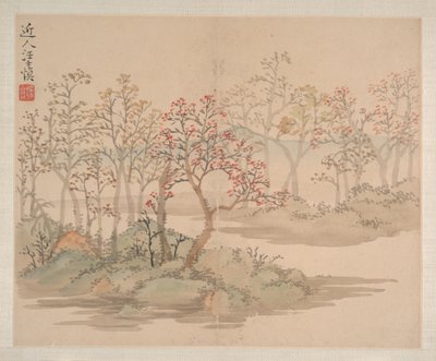 Landskap og blomster, datert 1745 (album med åtte malerier; blekk og farge på papir) av Shishen Wang