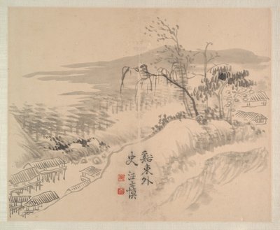 Landskap og blomster, datert 1745 (album med åtte malerier; blekk og farge på papir) av Shishen Wang