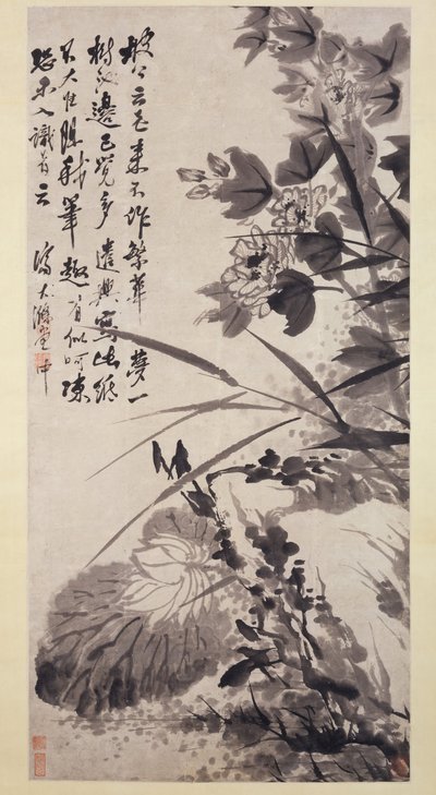 Hibiscus, Lotus og Rock, ca. 1705-7. av Shitao
