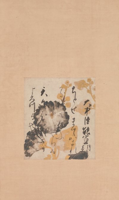 Dikt av Onakatomi Yoshinobu med undermaling av stokkroser, tidlig på 1600-tallet av Shokado Shojo