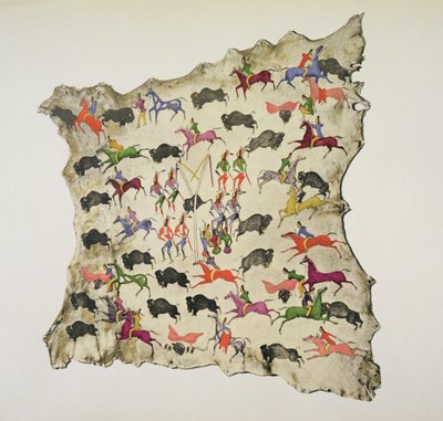 Bøffeljakt (pigment på elgskinn) av Shoshone Katsikodi School