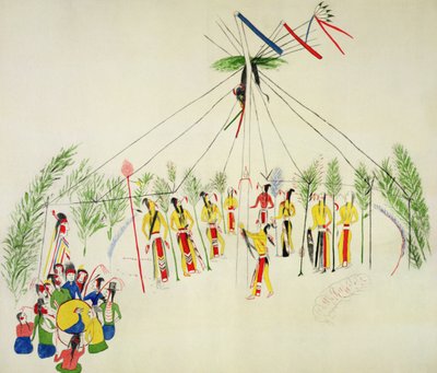 The Shoshone Sun Dance (pigment på muslin) av Shoshone Katsikodi School