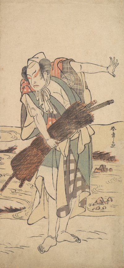 Arashi Sangoro som en Ronin Samurai som står på bredden, ca. 1777. av Shunsho