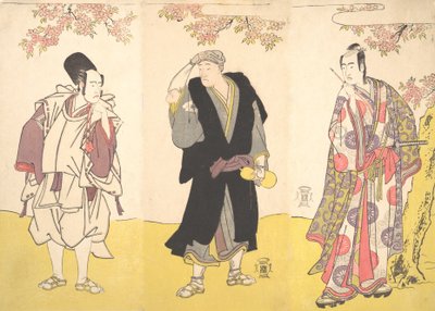Kabuki ac og rs Yaozo Ichikawa bra, assistentlege Matsu Onoe, utkast til Sawamura Sojuro bra, 11. måned, 1786. av Shunsho