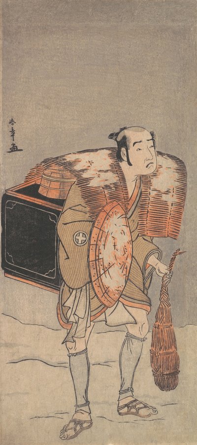 Otani Tomoemon som en kjøpmann trasker gjennom snøen, ca. 1778. av Shunsho