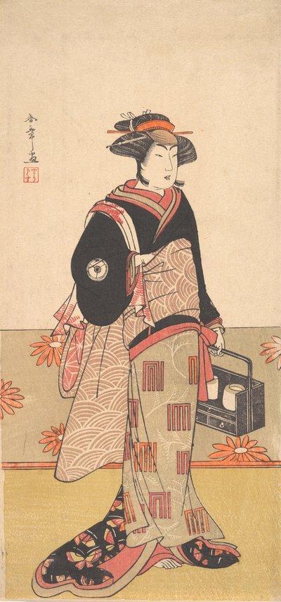 Skuespilleren Iwai Hanshiro IV som en kvinne i en svart kimono, ca. 1780. av Shunsho