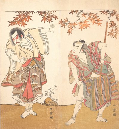 Skuespillerne Ichimura Uzaemon og Arashi Sangoro, ca. 1773. av Shunsho