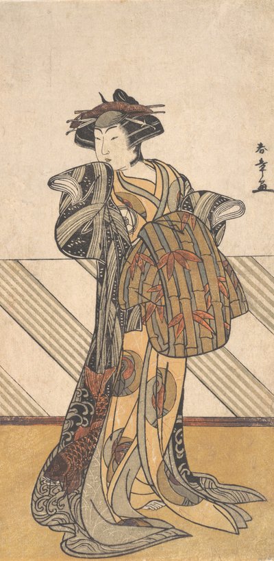 Den fjerde Iwai Hanshiro som kurtisan kledd i en rosa kimono, ca. 1778. av Shunsho