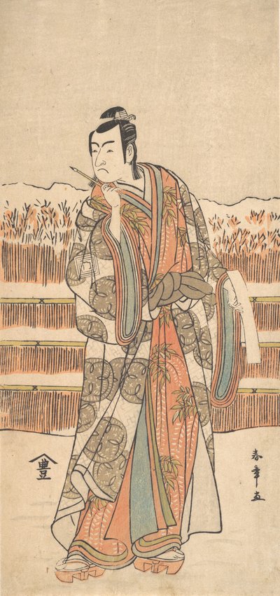 Den andre Ichikawa Monnosuke som en mann av høy rang som står i snøen, ca. 1786-87. av Shunsho